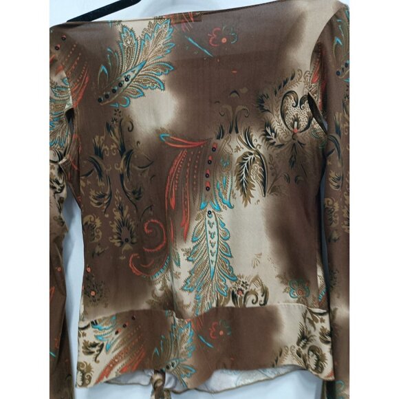 Vintage 90s Unix Womens Crop Top Large Brown Paisley Flared Sleeve BOHO Fairy - Picture 10 of 10